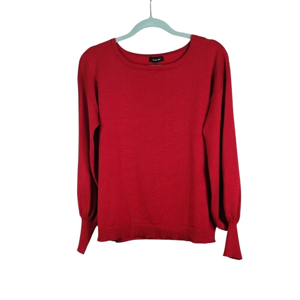 Verve Ami Vibrant Bold Red Crew Neck Stretchy Pullover Casual Cozy Fall Sweater
